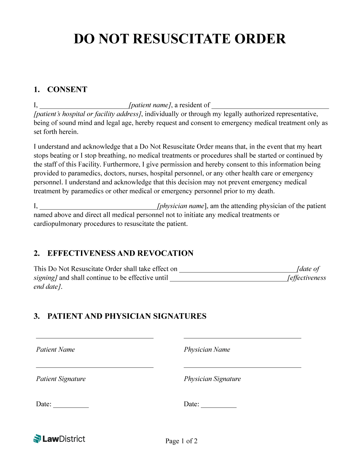 Free Printable DNR Form PDF U0026 Word LawDistrict