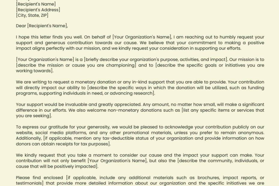 Free Printable Donation Request Letter Word Excel PDF Nonprofit Schools