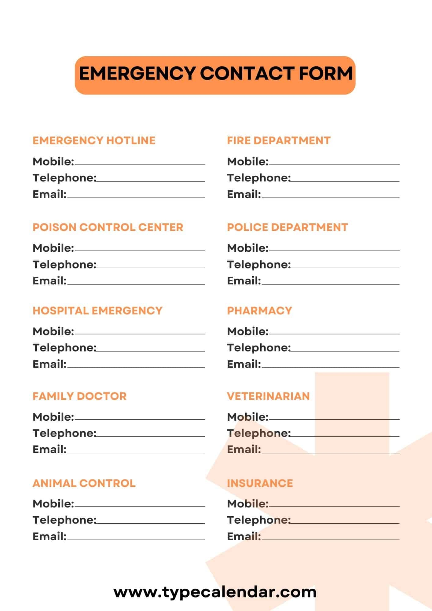 Free Printable Emergency Contact Form Templates for Employees 