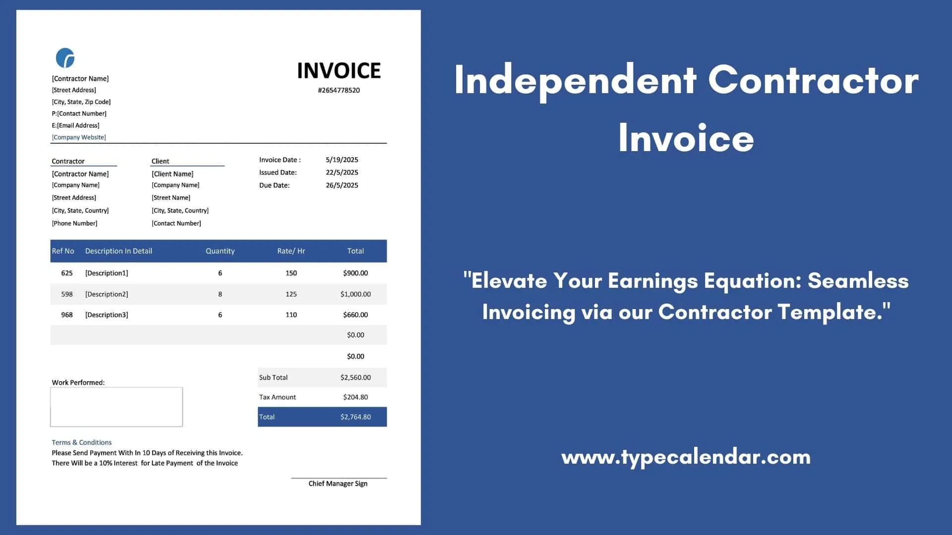 Free Printable Independent Contractor Invoice Templates Excel Word 