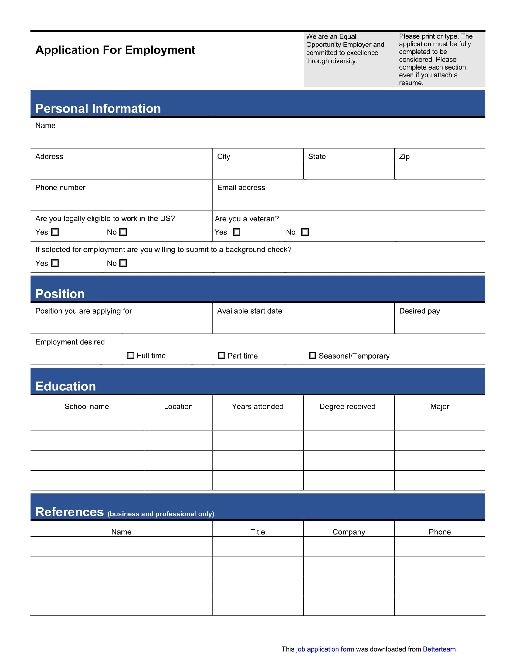 Free Printable Job Applications Www lx iriss uk