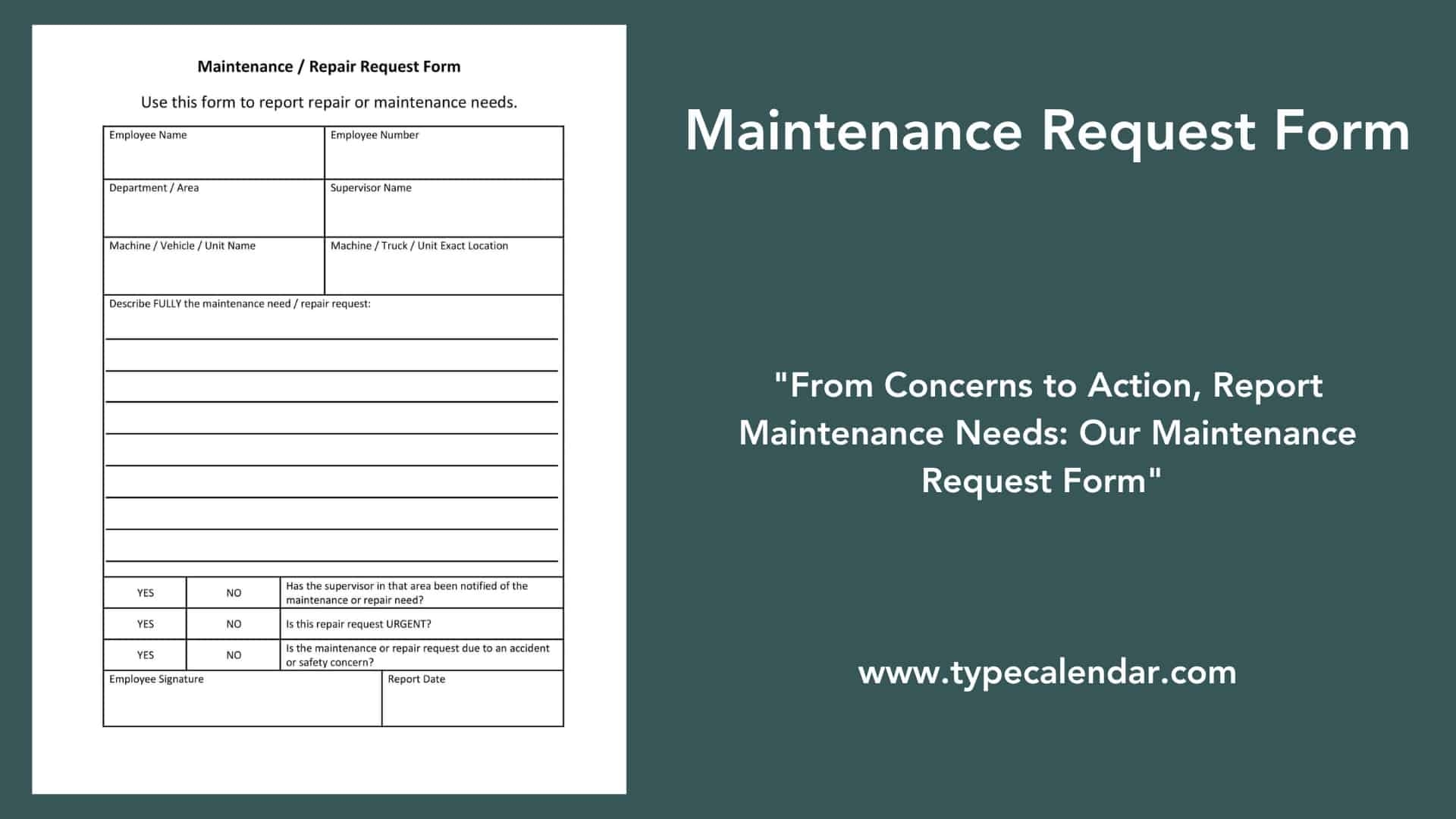 Free Printable Maintenance Request Form Templates Word Excel PDF Vehicle