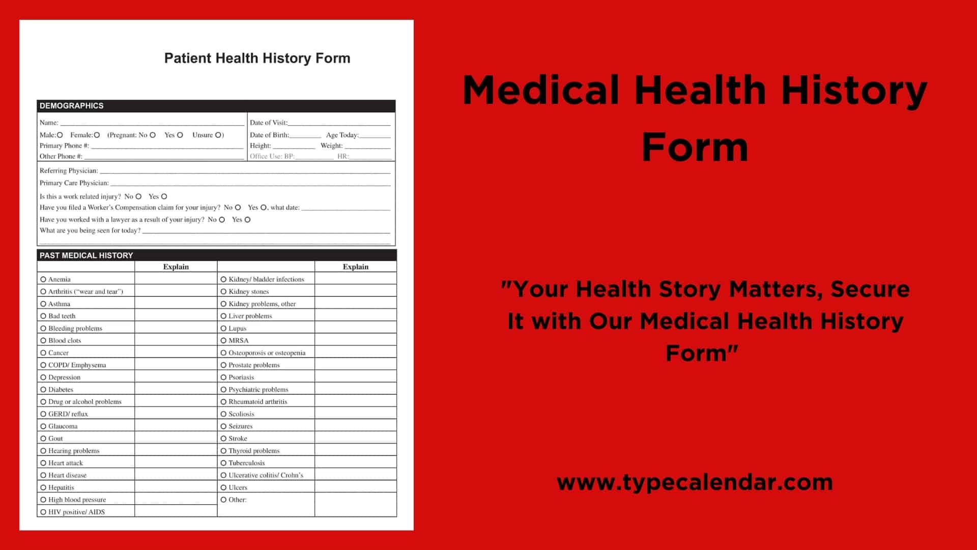 Free Printable Medical Health History Form Templates PDF Example