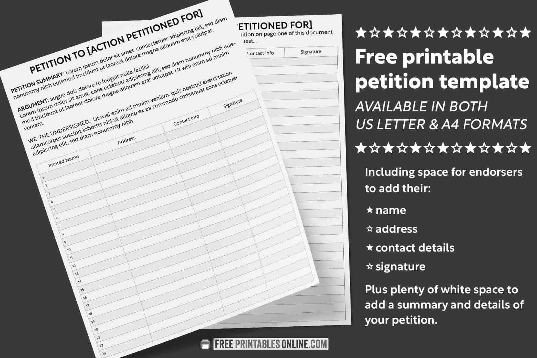 Free Printable Petition Template Free Printables Online
