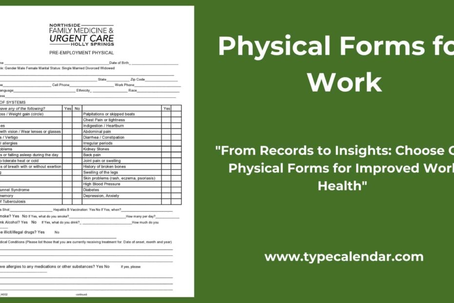 Free Printable Physical Form For Work Templates PDF