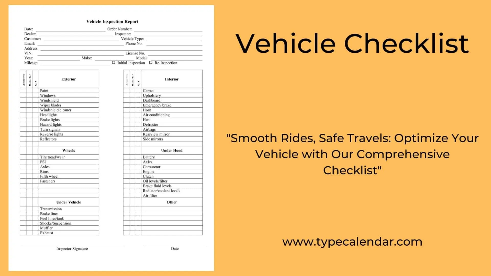 Free Printable Vehicle Checklist Inspection U0026 Maintenance Word 