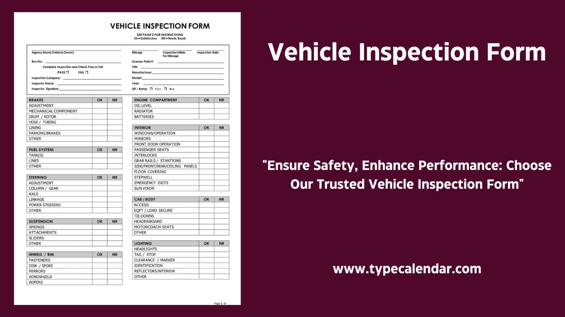 Free Printable Vehicle Inspection Form Templates PDF Word Editable