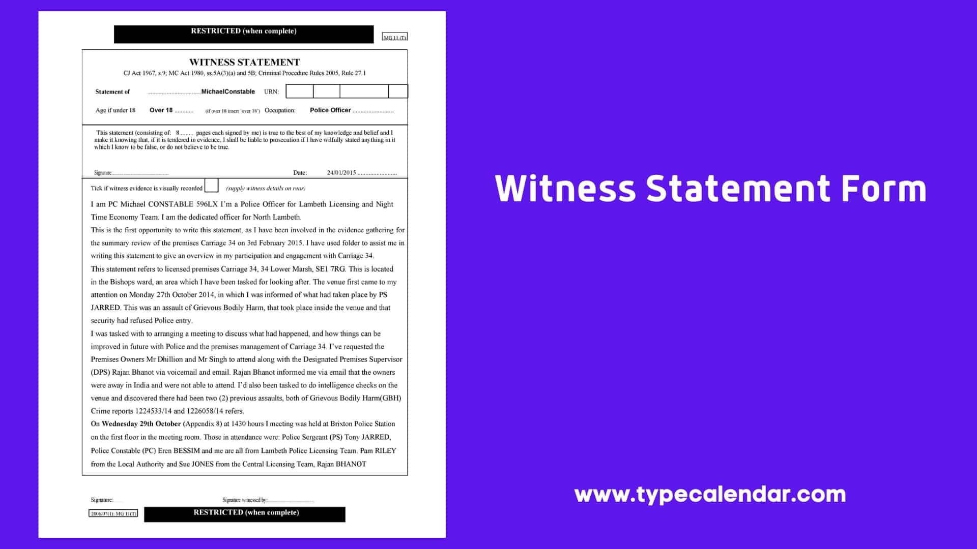 Free Printable Witness Statement Form Templates PDF Word Example