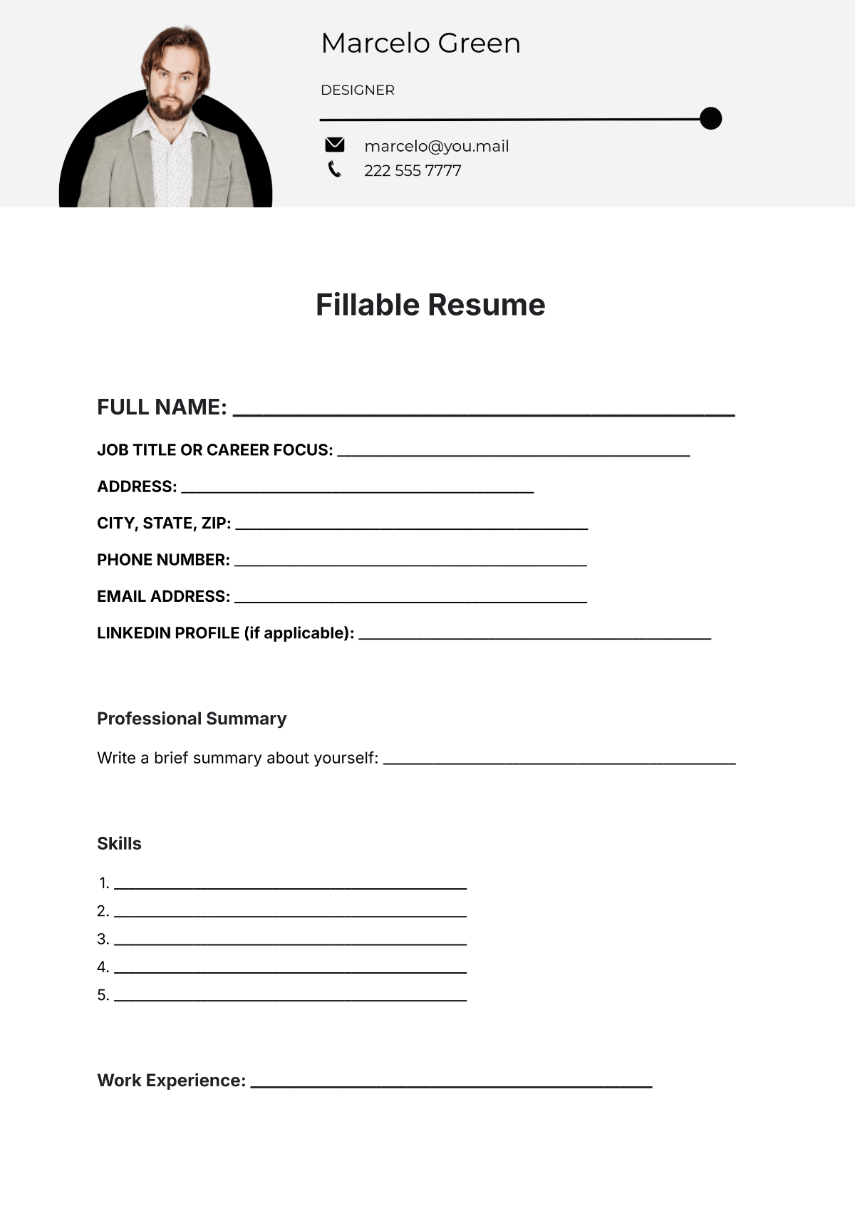 Free Professional Blank CV Template To Edit Online