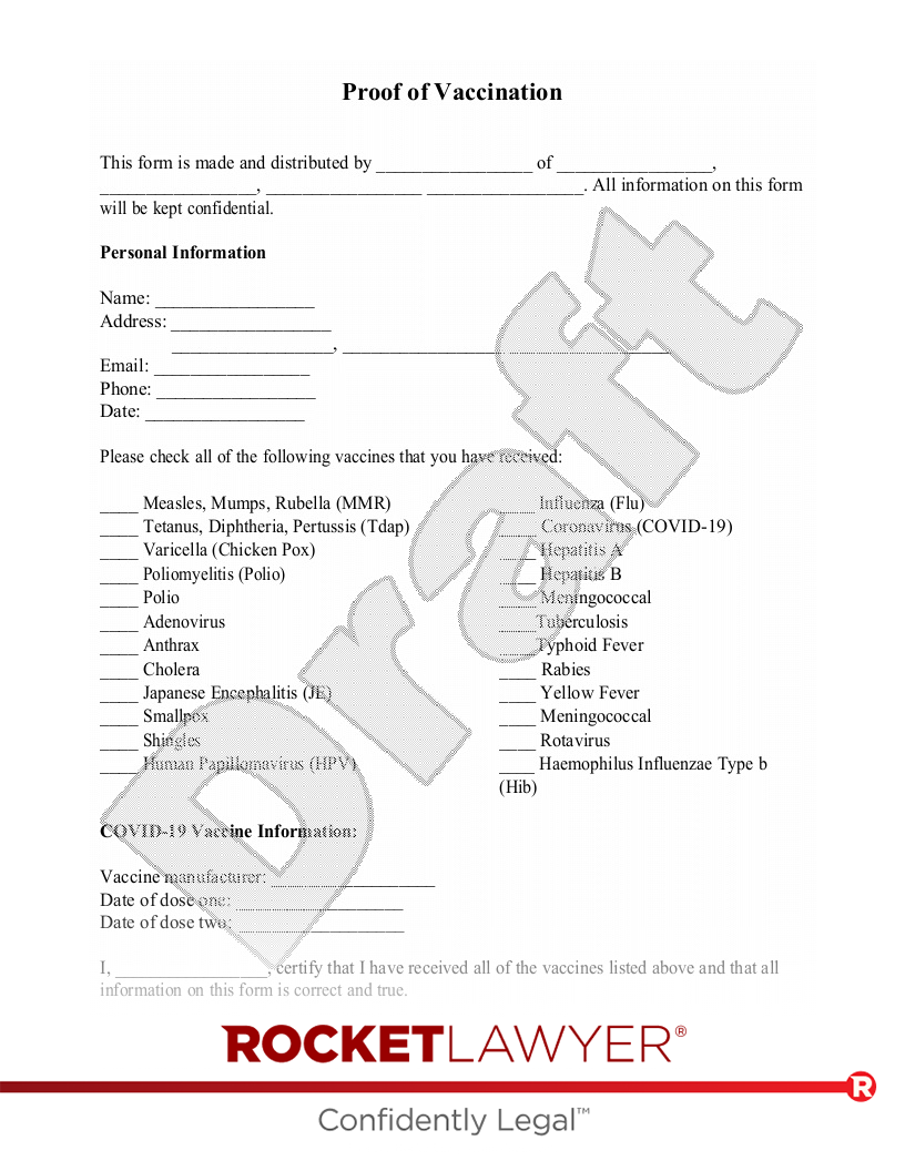 Free Proof Of Vaccination Form Free To Print Save U0026 Download