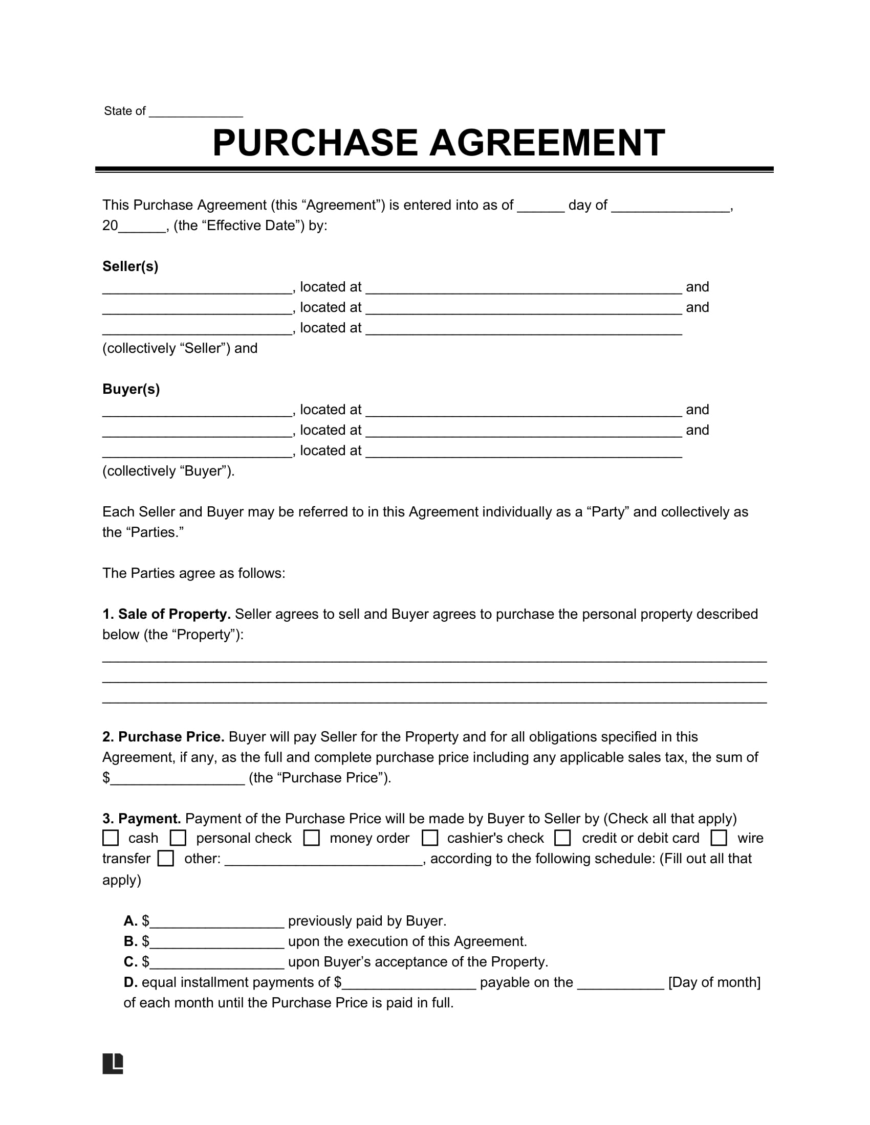 Free Purchase And Sale Agreement Templates PDF U0026 Word