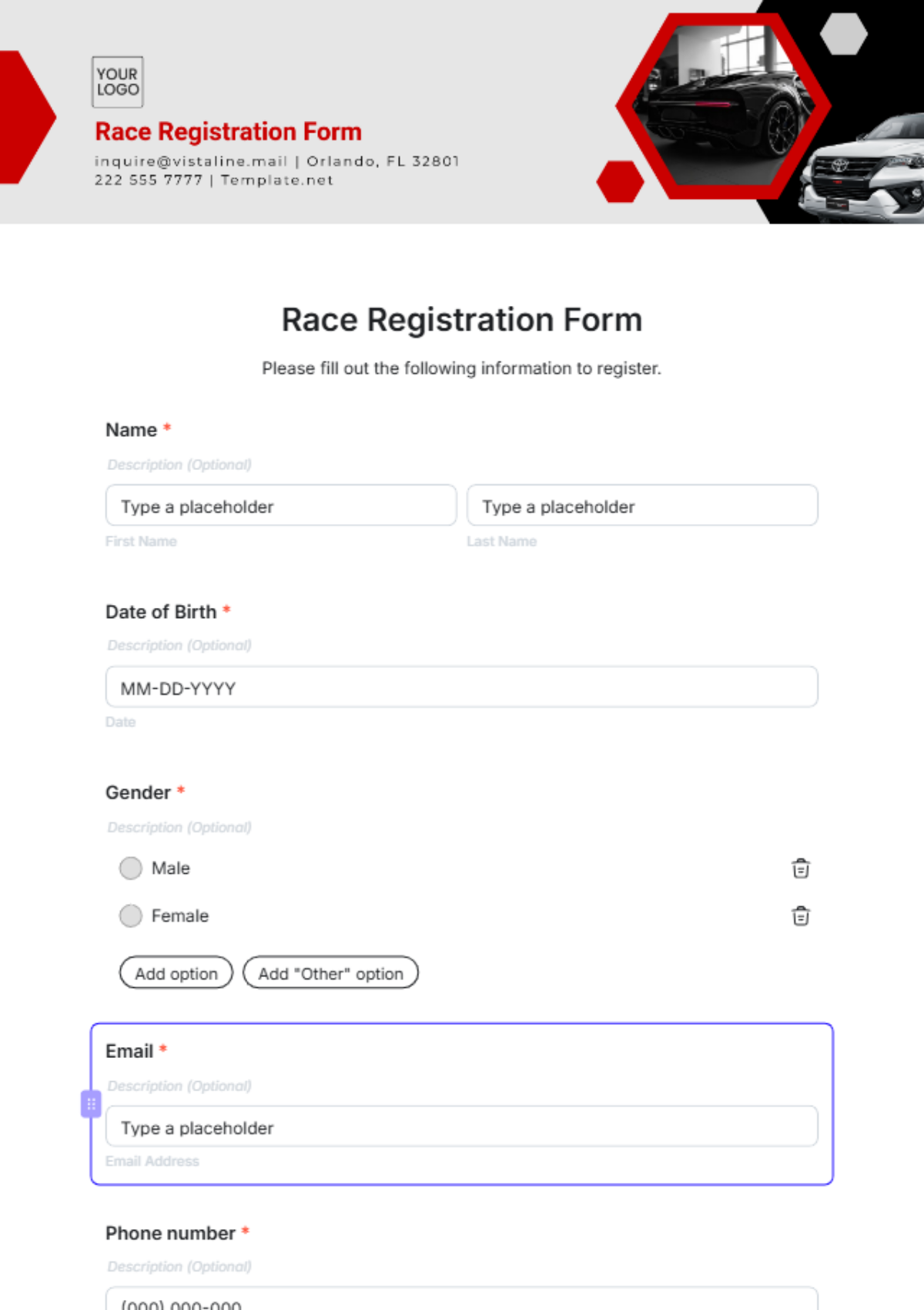 Free Race Registration Form Template To Edit Online