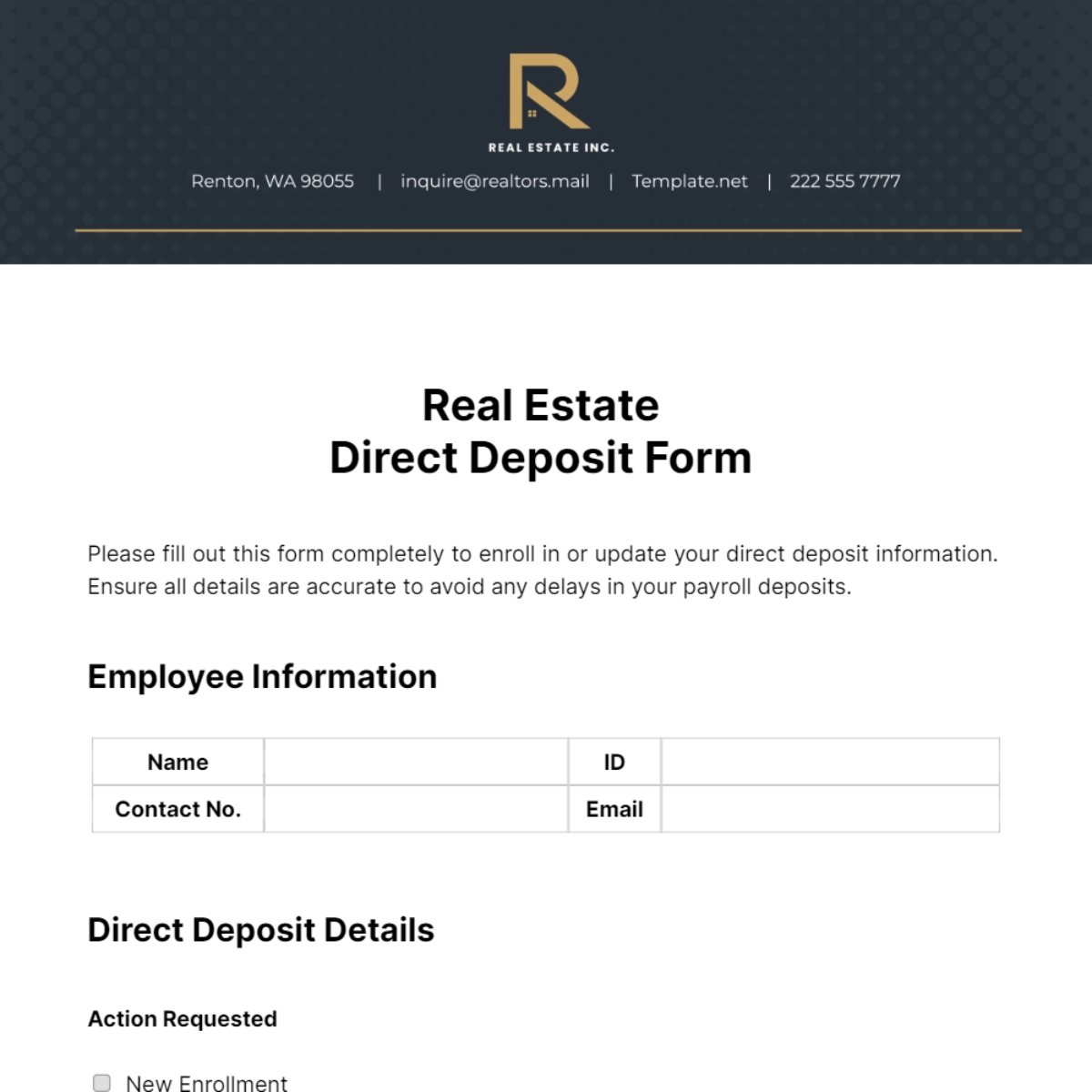 Free Real Estate Direct Deposit Form Template To Edit Online
