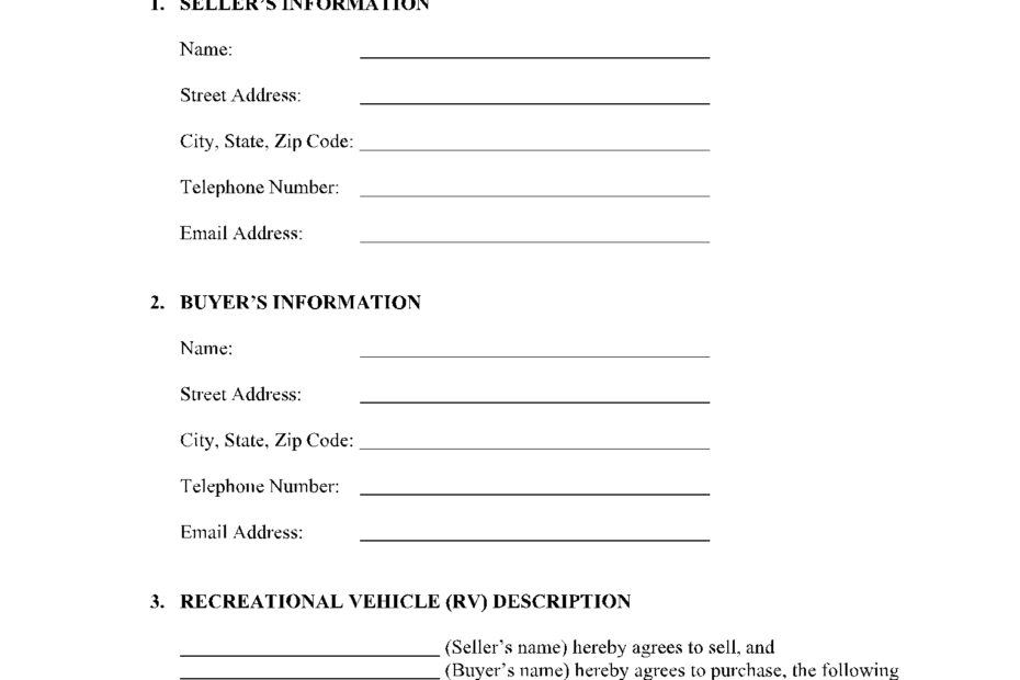Free Recreational Vehicle RV Bill Of Sale Template CocoSign