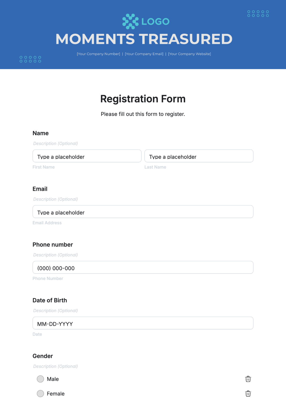 Free Registration Form Templates To Edit Online