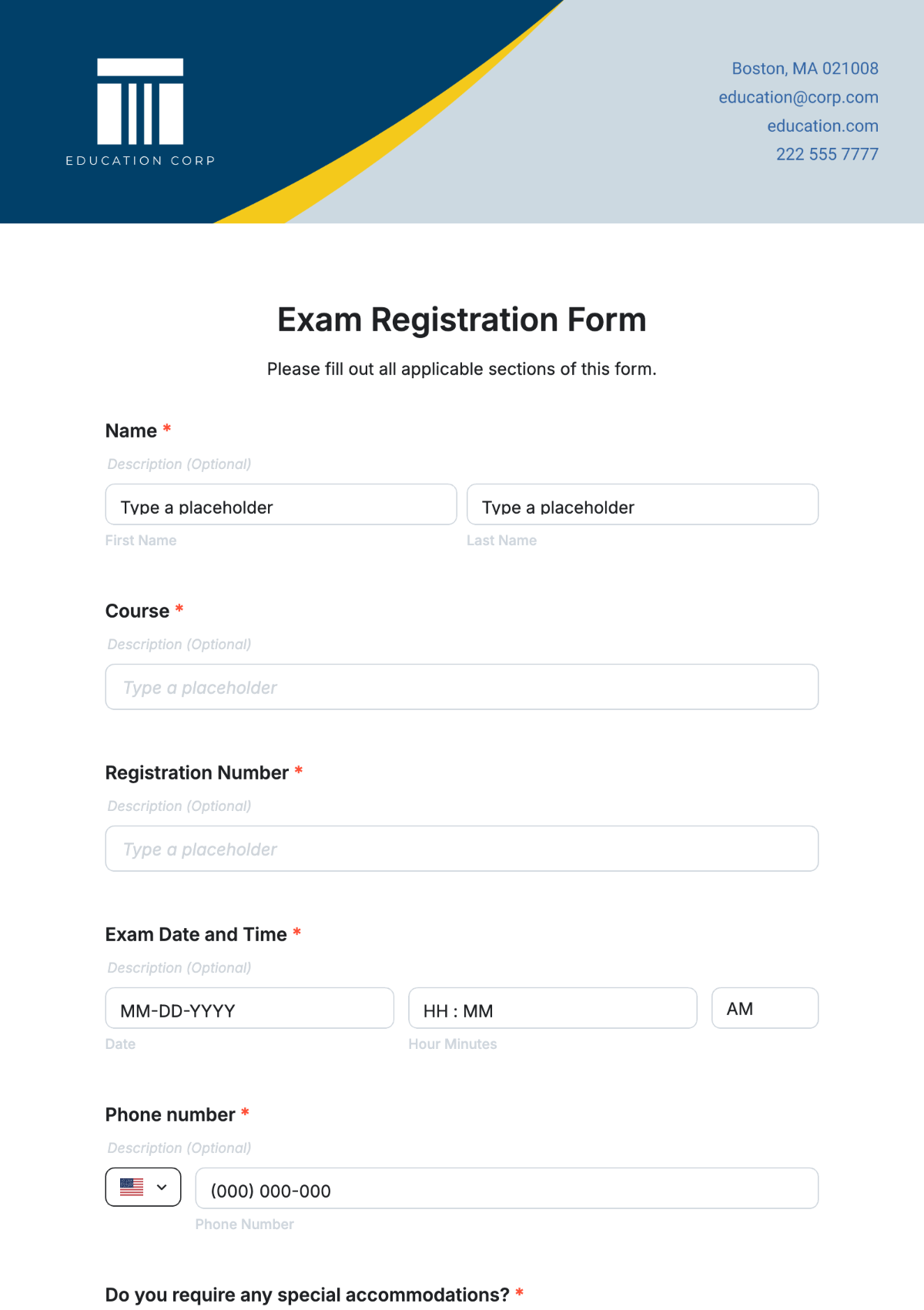 Free Registration Form Templates To Edit Online