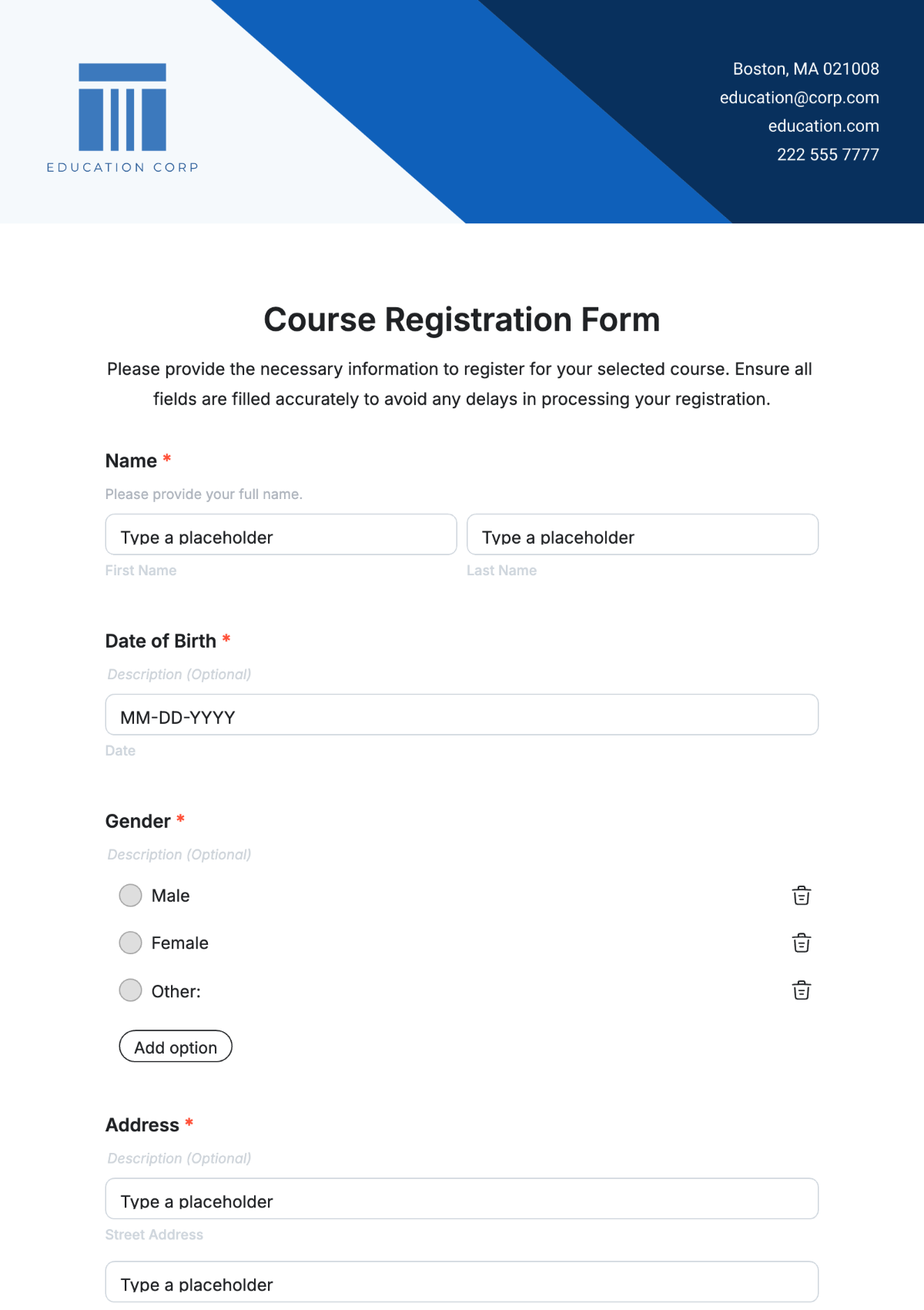 Free Registration Form Templates To Edit Online