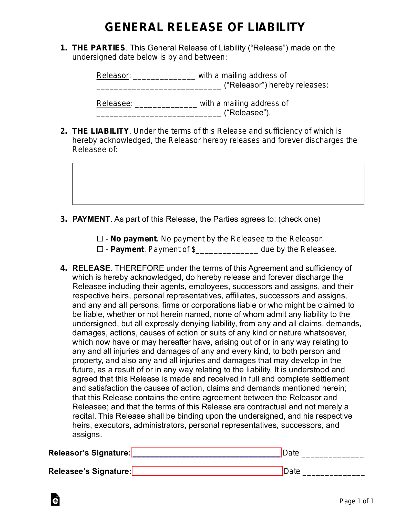 Free Release Of Liability Waiver Forms 14 PDF Word EForms