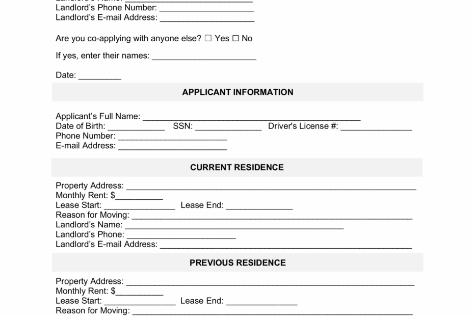 Free Rental Application Form PDF Word EForms