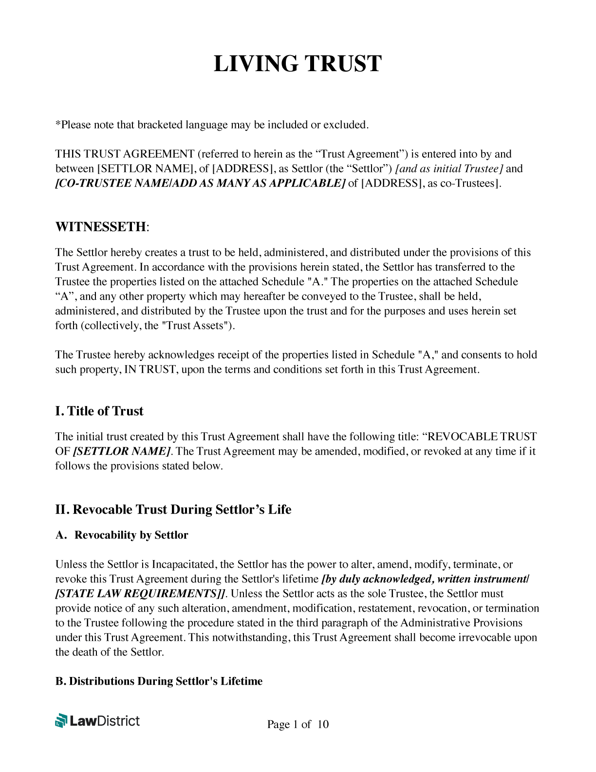 Free Revocable Living Trust Form PDF U0026 Word Template LawDistrict