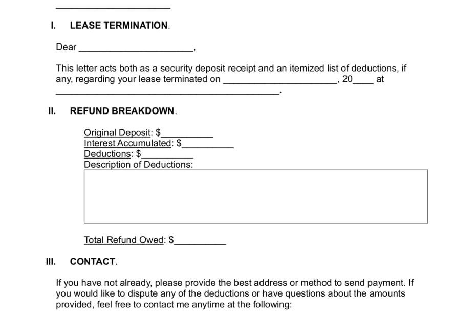 Free Security Deposit Return Letter Template PDF Word EForms