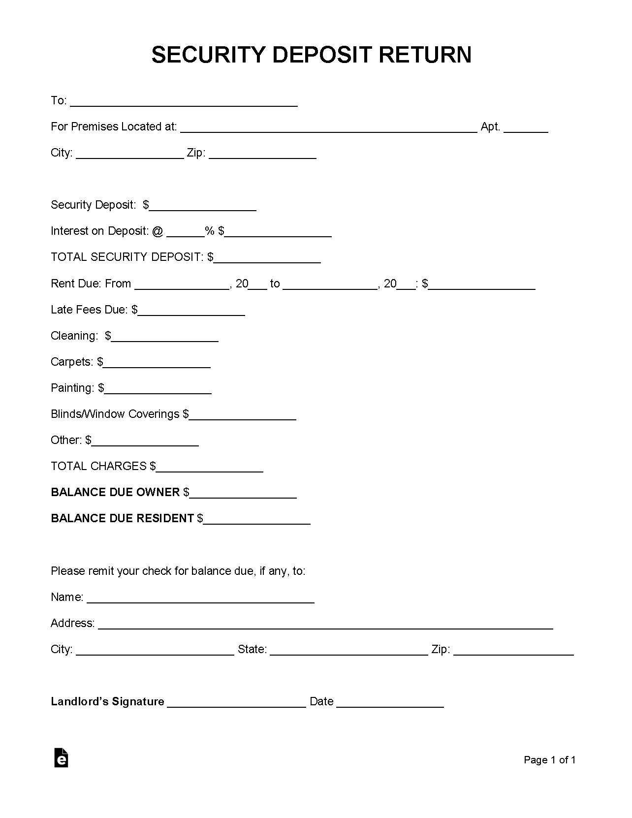 Free Security Deposit Return Letter Template PDF WORD RTF