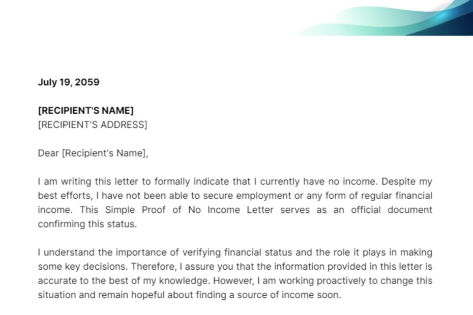 Free Simple Proof Of No Income Letter Template To Edit Online