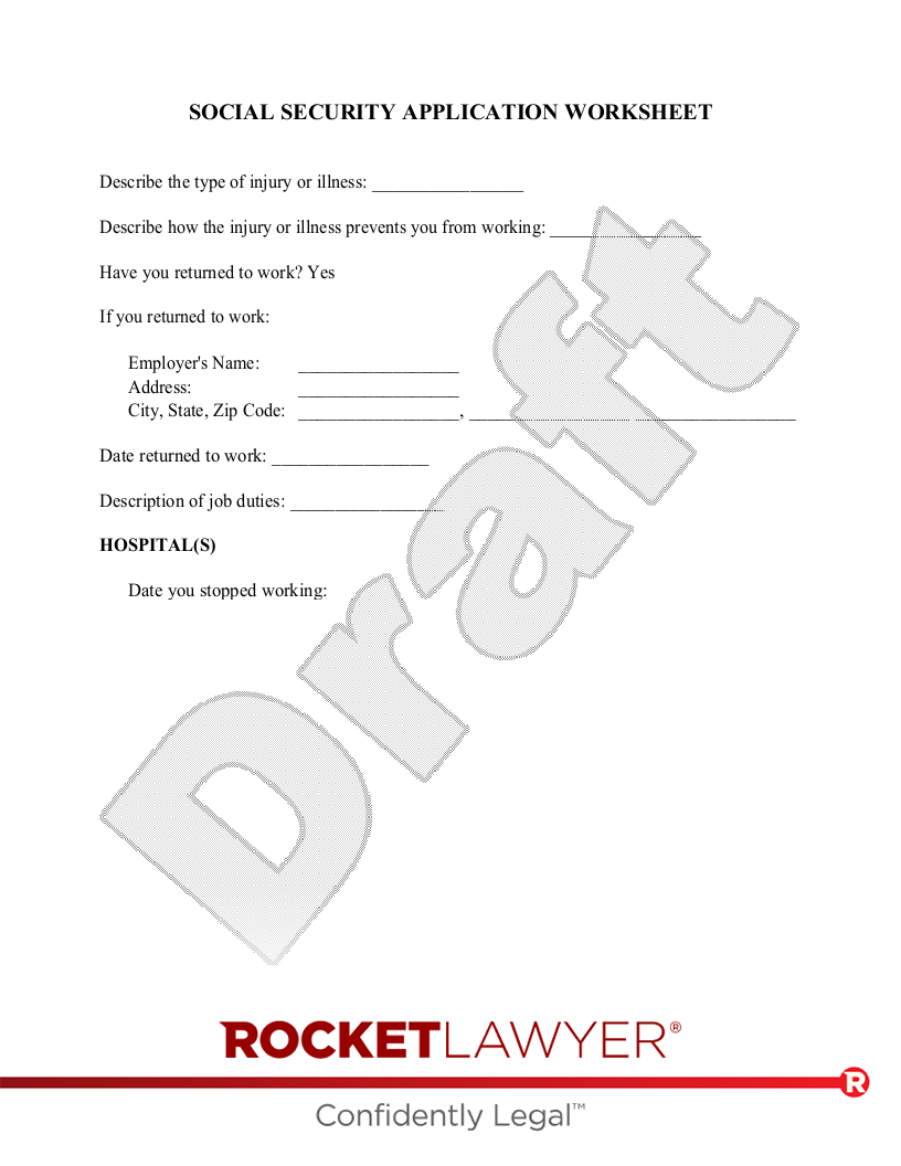 Free Social Security Application Worksheet Rocket Lawyer