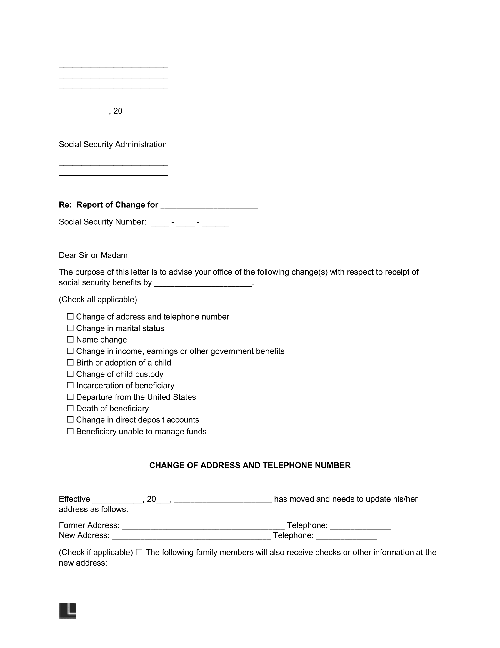 Free Social Security Change In Information Form PDF U0026 Word