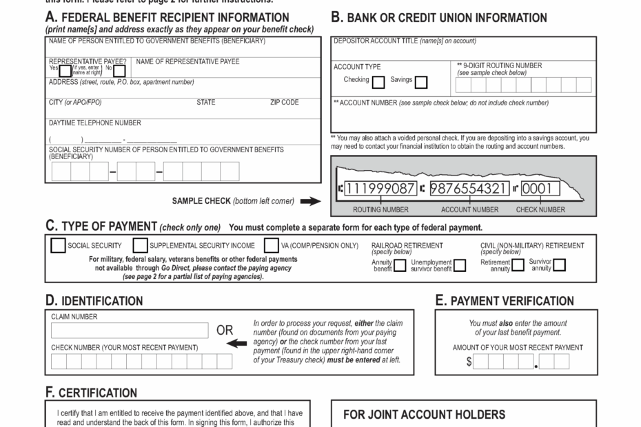 Free Social Security Direct Deposit Authorization Form 1200 PDF