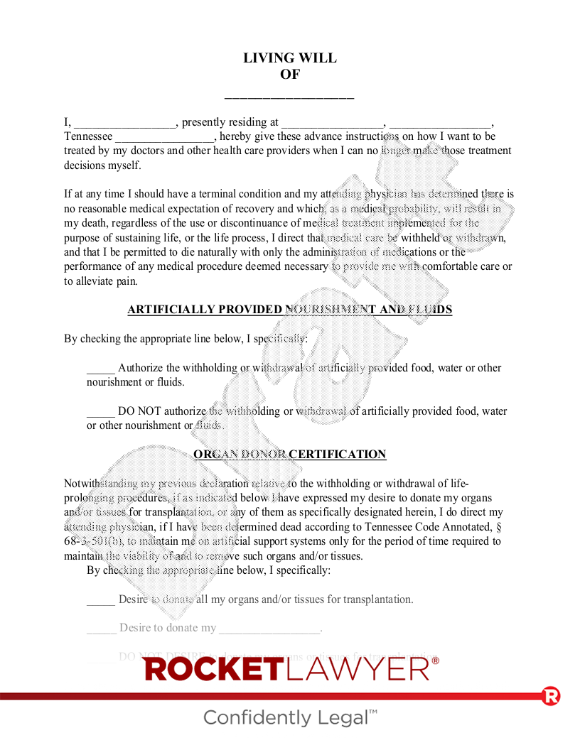 Free Tennessee Living Will Make U0026 Download Rocket Lawyer