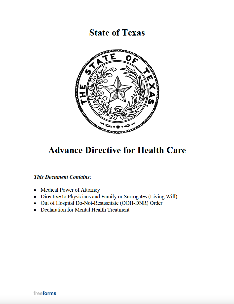 Free Texas Advance Directive Form Medical POA U0026 Living Will PDF Word