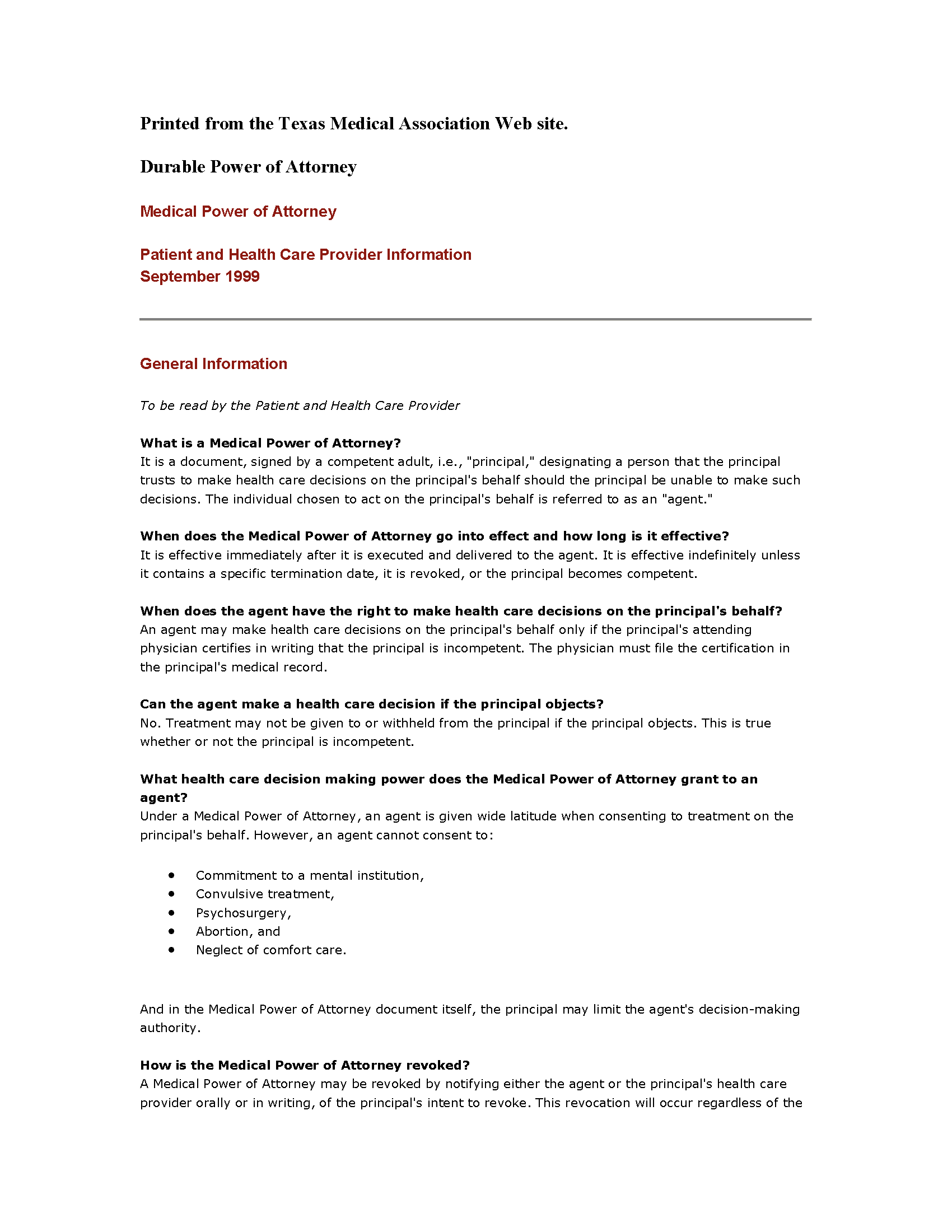 Free Texas Advance Directive Form PDF EForms