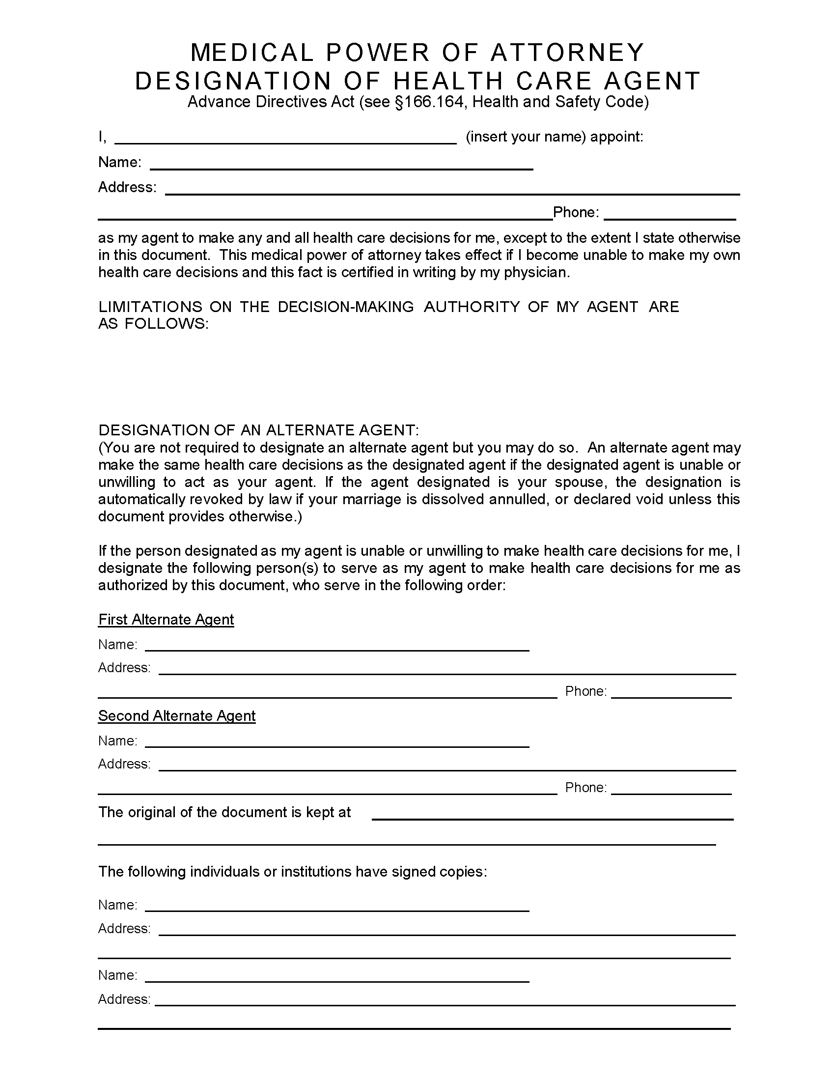 Free Texas Advance Directive Form PDF