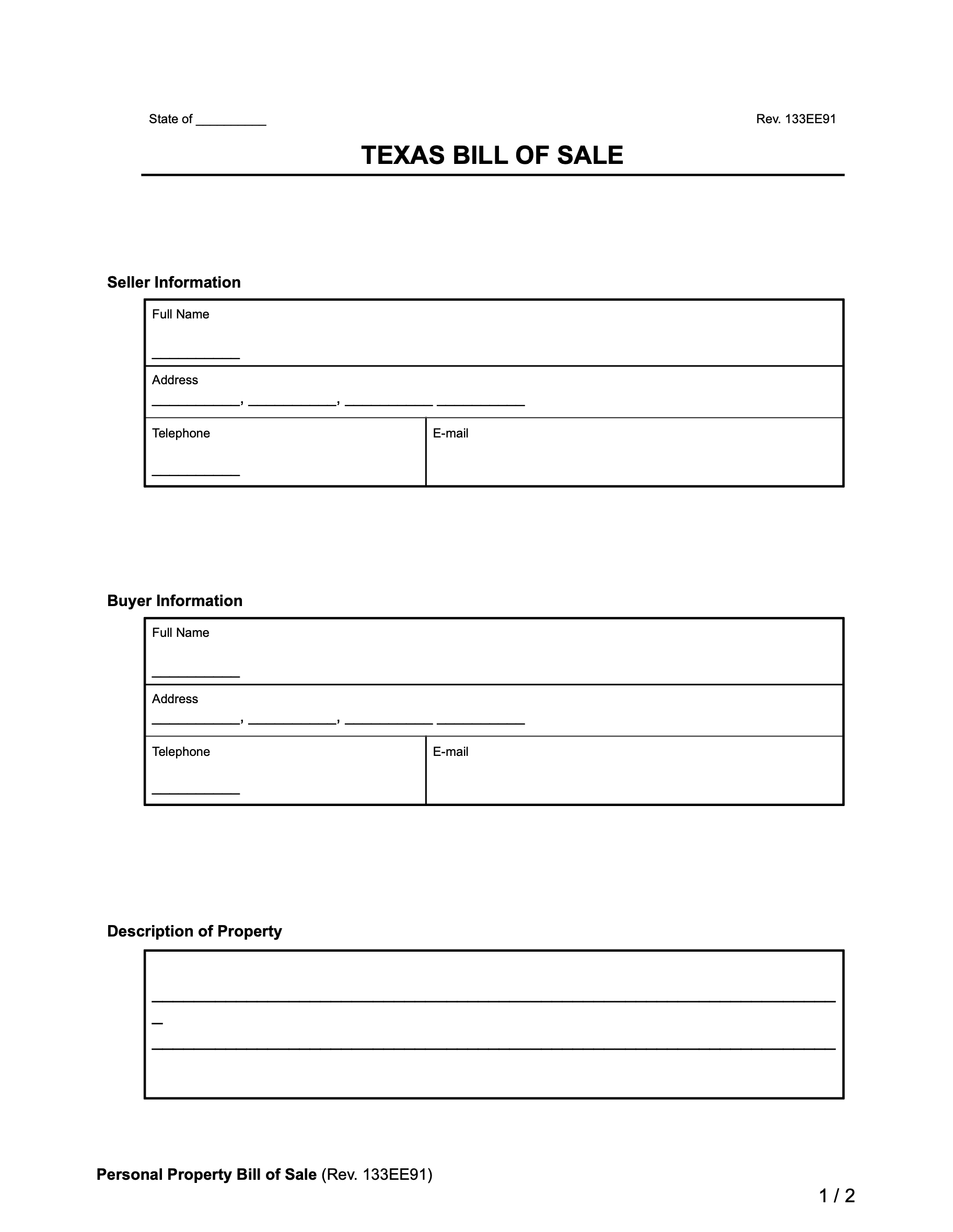 Free Texas Bill Of Sale Forms PDF U0026 Word