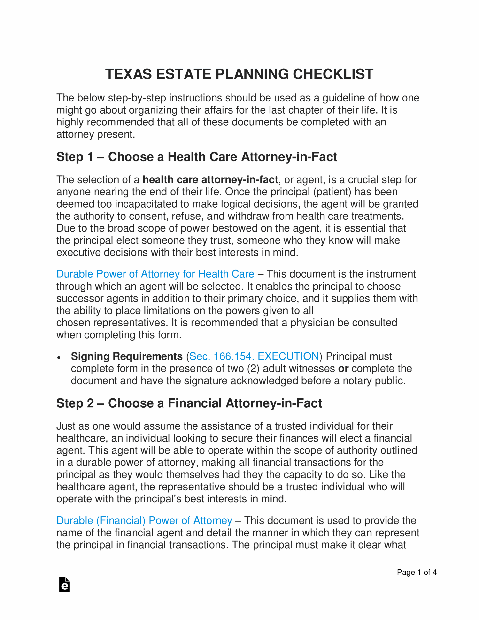 Free Texas Estate Planning Checklist PDF Word EForms