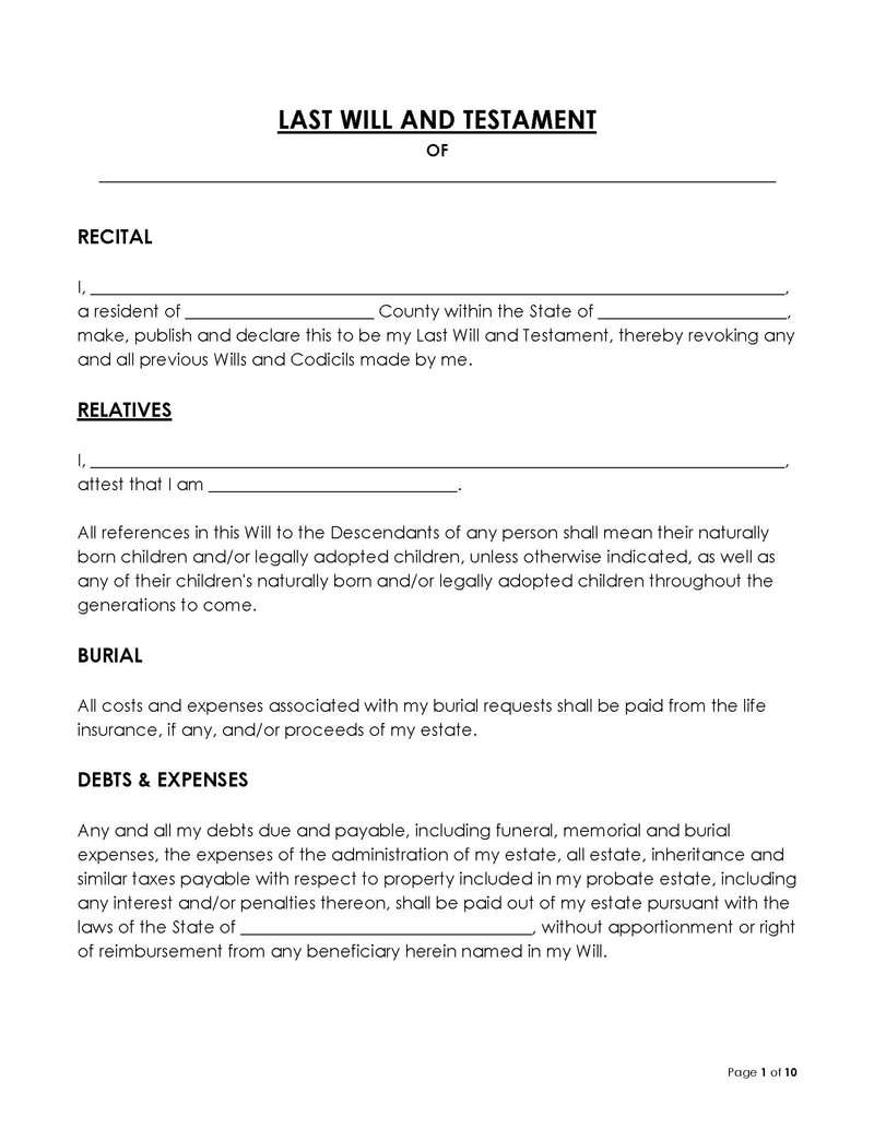 Free Texas Last Will And Testament Forms Word PDF