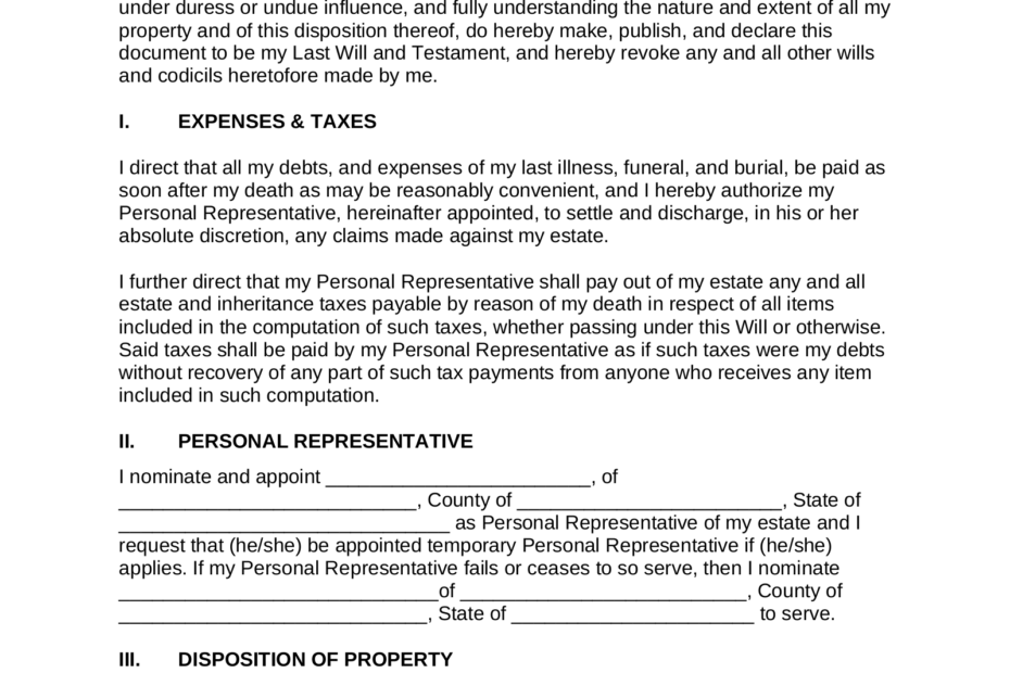 Free Texas Last Will And Testament Template PDF Word EForms