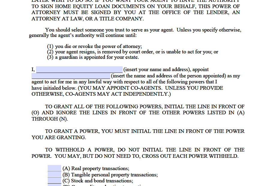 Free Texas Power Of Attorney Forms PDF Word