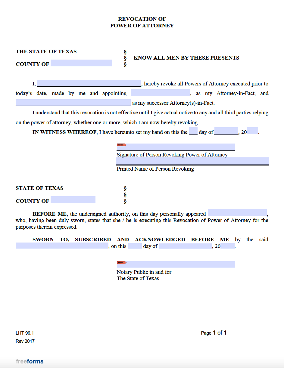 Free Texas Revocation Of Power Of Attorney Form PDF