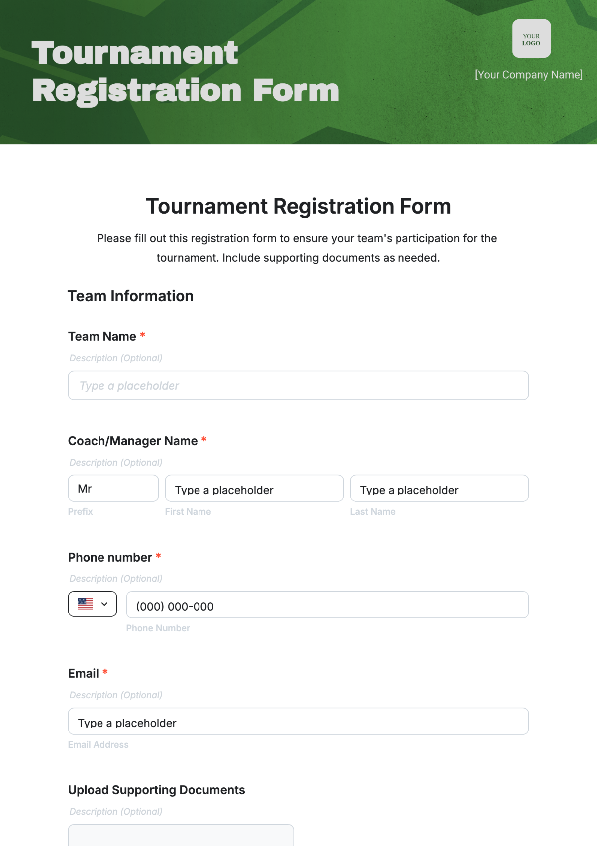 Free Tournament Registration Form Template To Edit Online