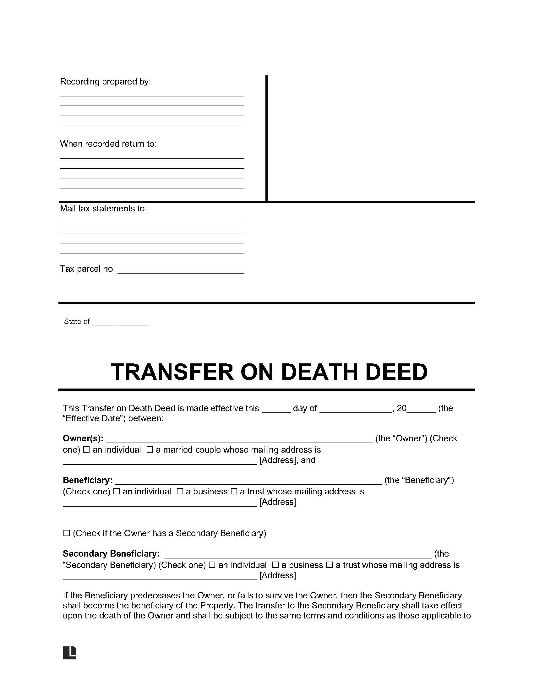Free Transfer on Death Deed Form PDF U0026 Word