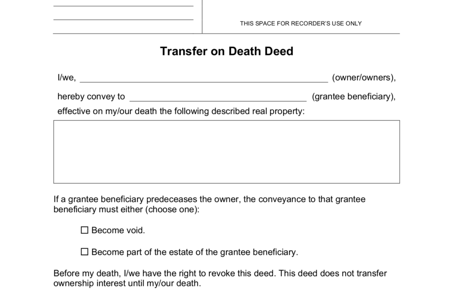 Free Transfer On Death Deed PDF Word EForms