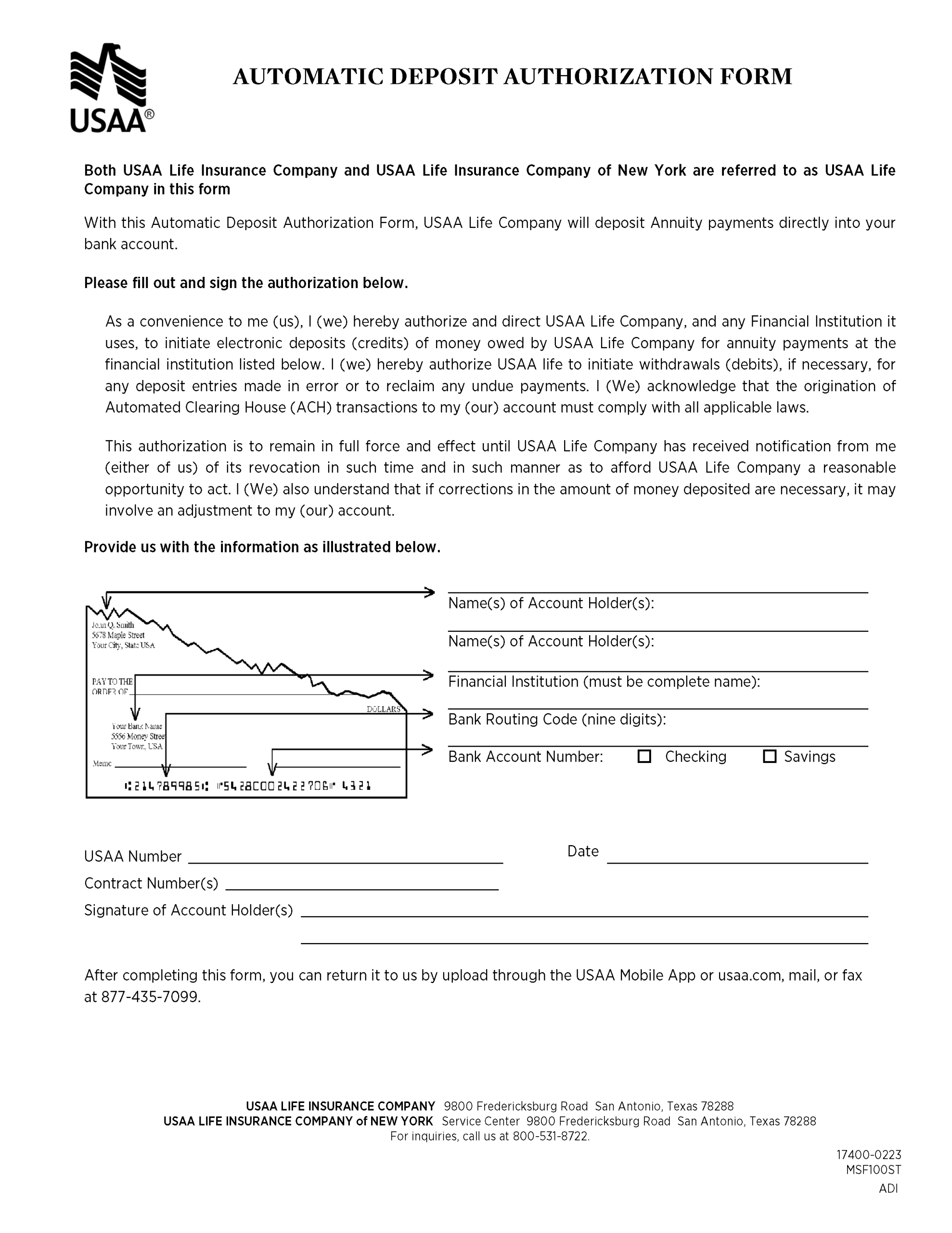 Free USAA Direct Deposit Authorization Form PDF