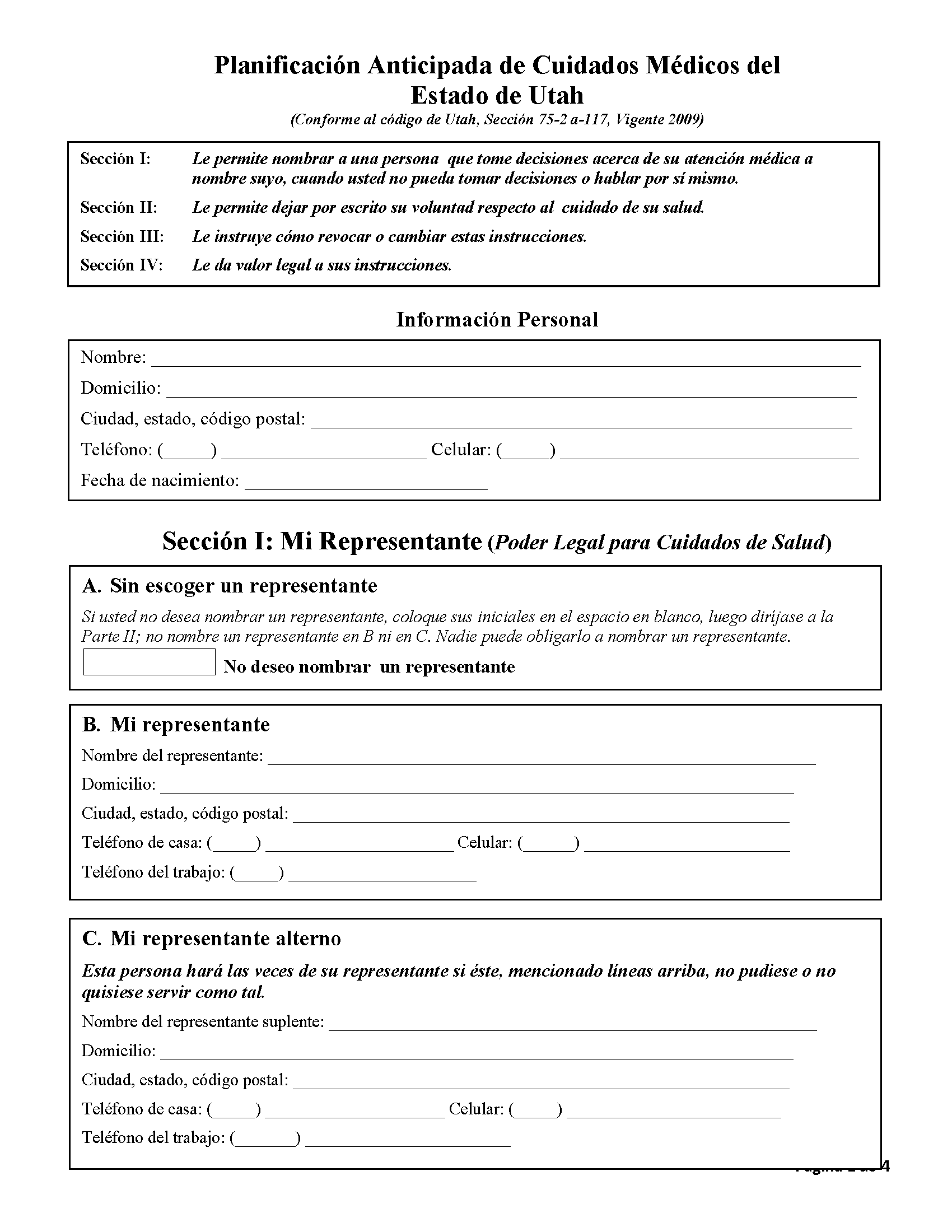 Free Utah Advance Directive Form Template PDF EForms