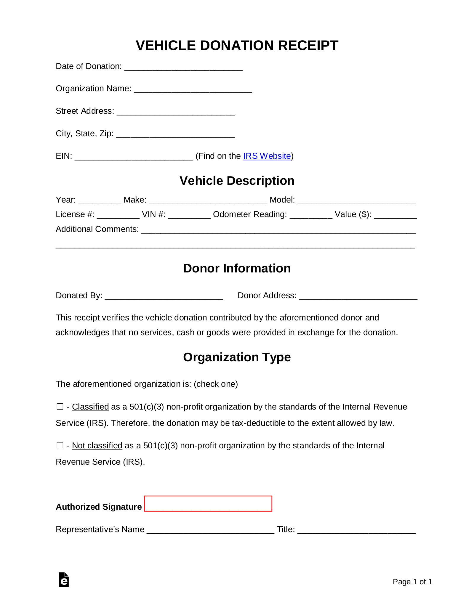Free Vehicle Donation Receipt Template PDF Word EForms
