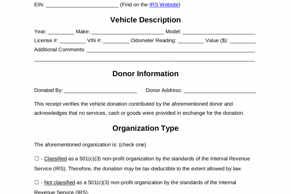 Free Vehicle Donation Receipt Template PDF Word EForms