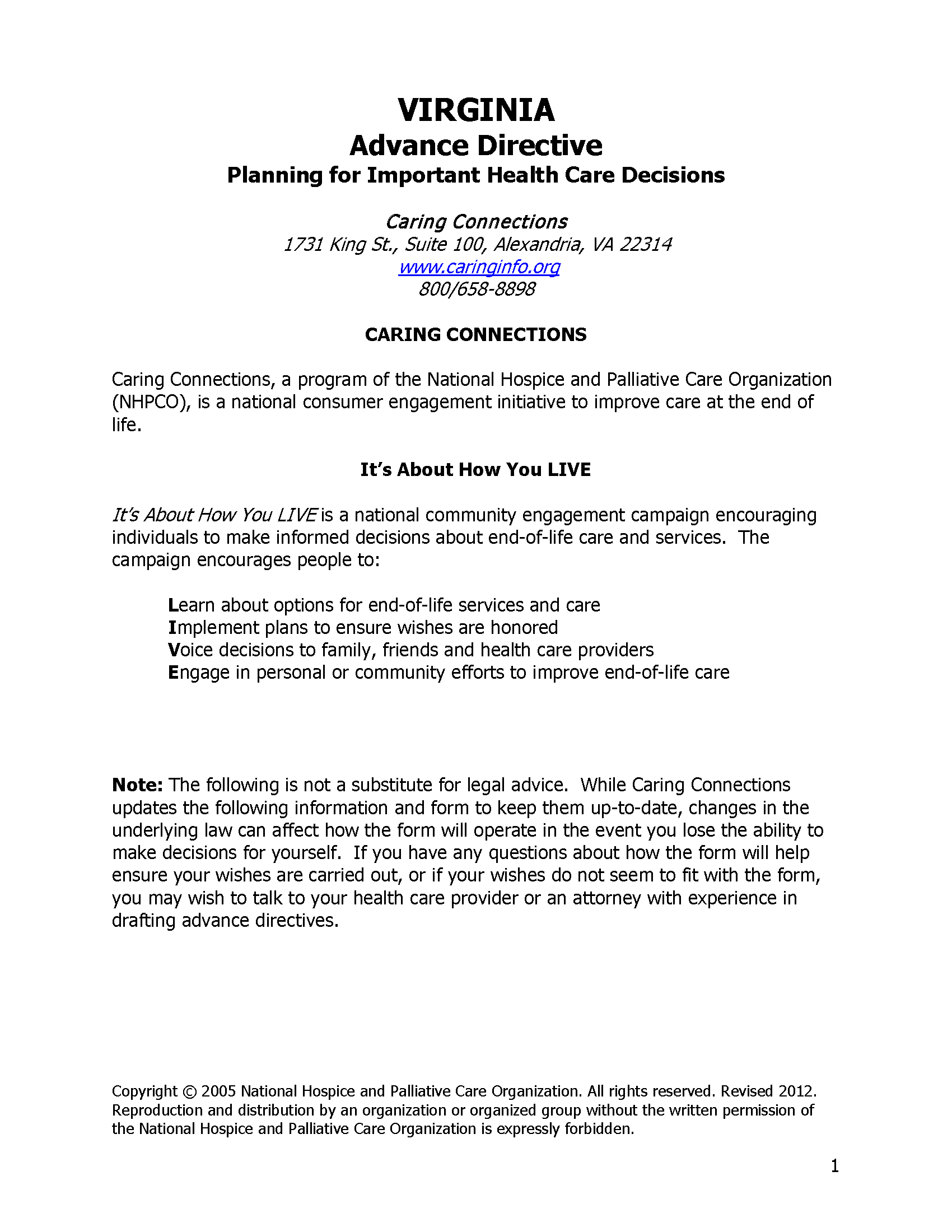 Free Virginia Advance Directive Form Medical POA Living Will PDF