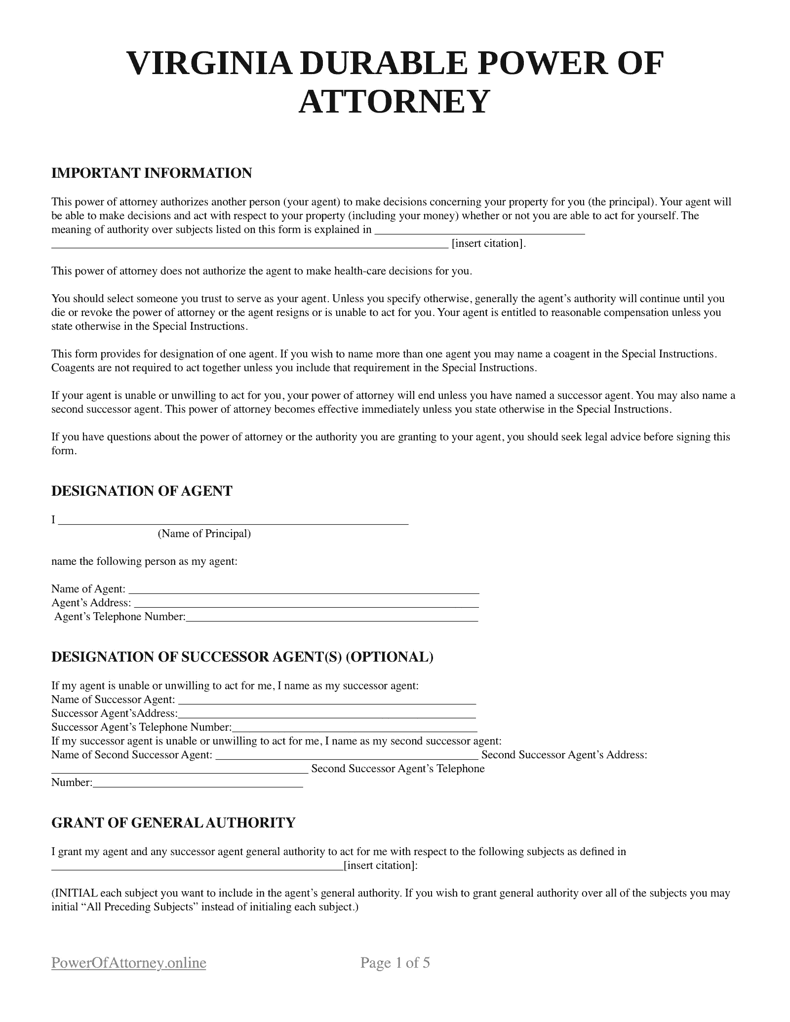 Free Virginia VA Power Of Attorney Forms U0026 Templates PDF