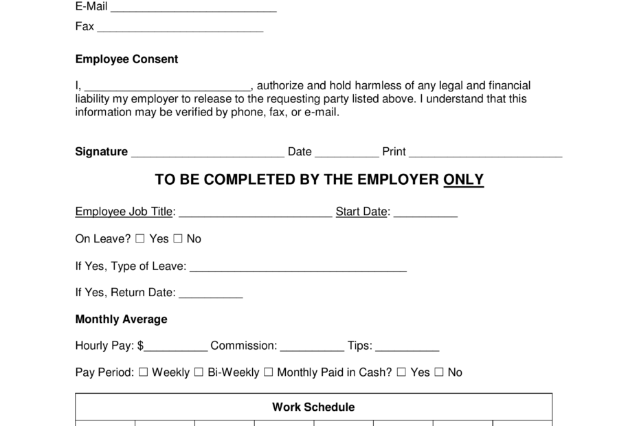 Free Wage Verification Form PDF Word EForms